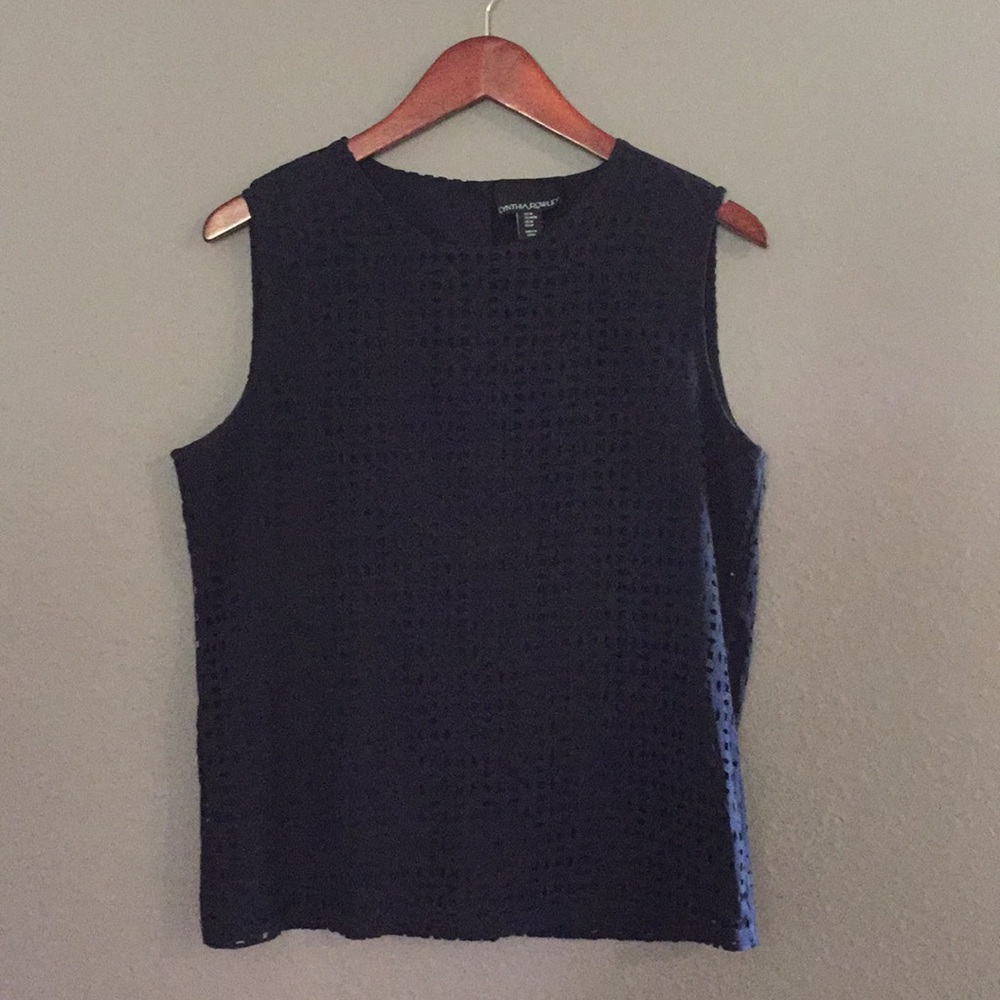 Navy sleeveless shirt with laser cut overlay